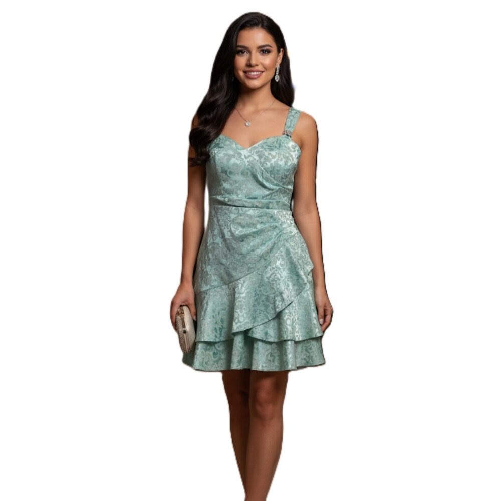 Le Chateau Mint Colour Jacquard Cocktail Dress with Rhinestone Charms Size XXS